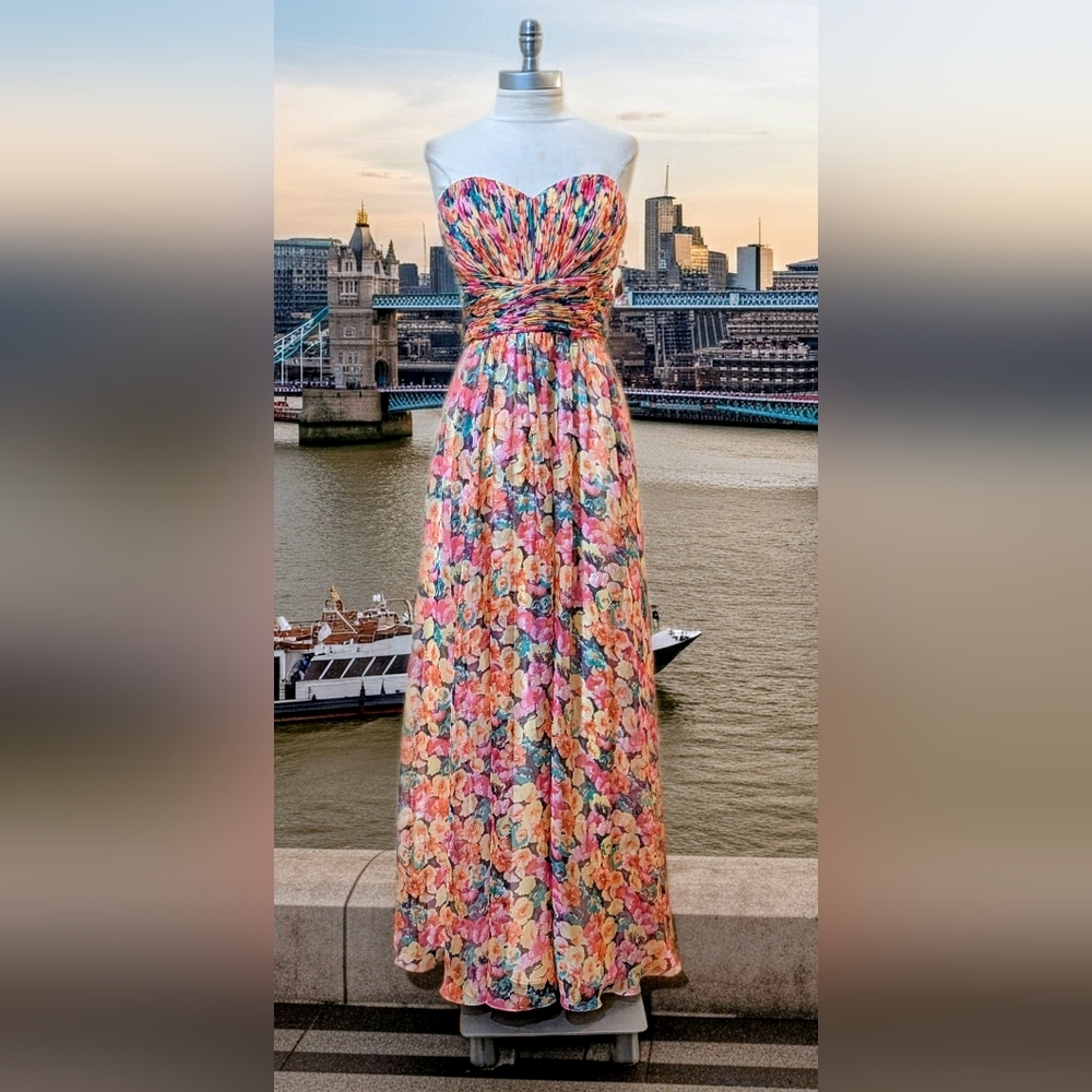 🌸 Allure Bridals Strapless Floral Maxi Gown | Size 16 🌸